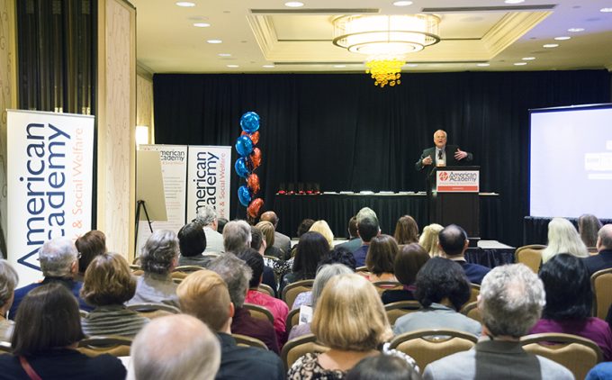 Michael Sherraden at podium during SSWR 2017 conference