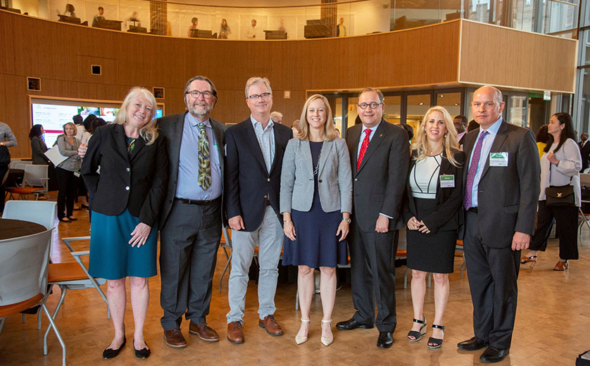 Michal Grinstein-Weiss is joined by Chancellor Martin, Provost Thorp, and various Brown School leaders for the SPI event