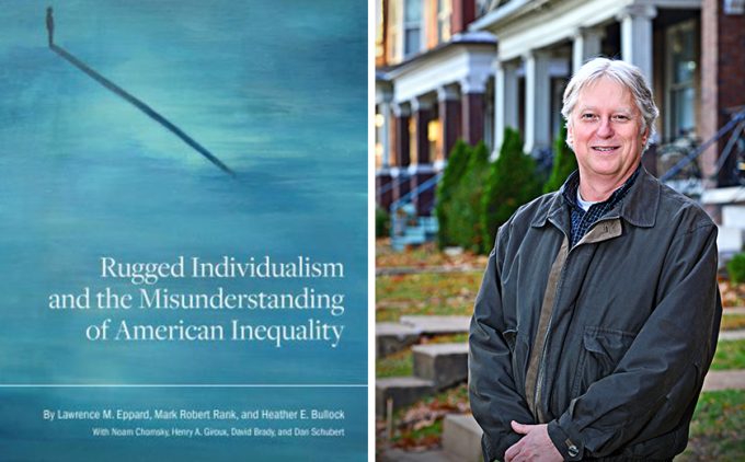 Photo of book cover to the left, with Mark Rank pictured on the right.