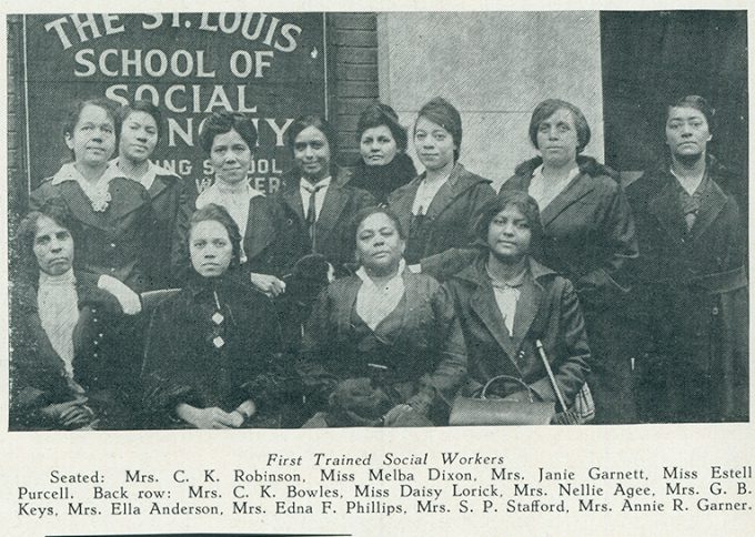 First African-American social works in St. Louis, 1917. Under the auspices of the Provident Association, these workers were trained at the St. Louis School of Social Economy.