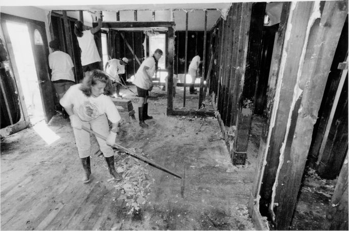 Flooding response. When St. Louis and nearby Missouri communities were devastated by flooding in 1993 and 1994, GWB students stepped in to help, and the School formed a task force, called "Project Response," to join local agencies in relief efforts. Terry Dent and David Jolley, the new director of alumni relation and development programs, were co-chairs.