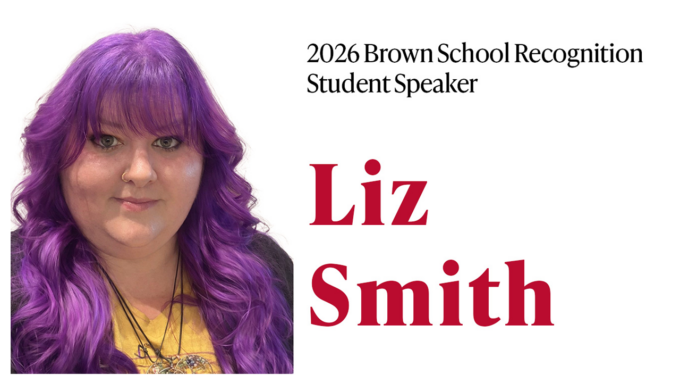 Portrait of Liz Smith, the 2026 Brown School Recognition Student Speaker, with purple hair.