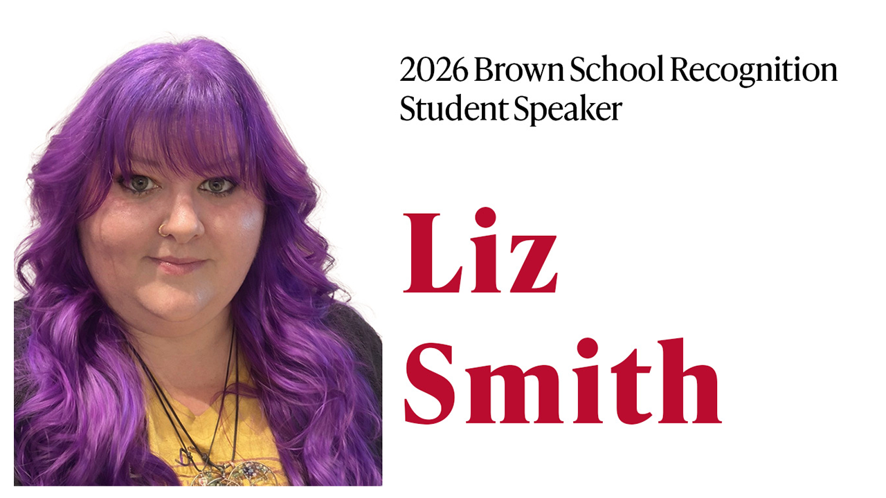 Portrait of Liz Smith, the 2026 Brown School Recognition Student Speaker, with purple hair.