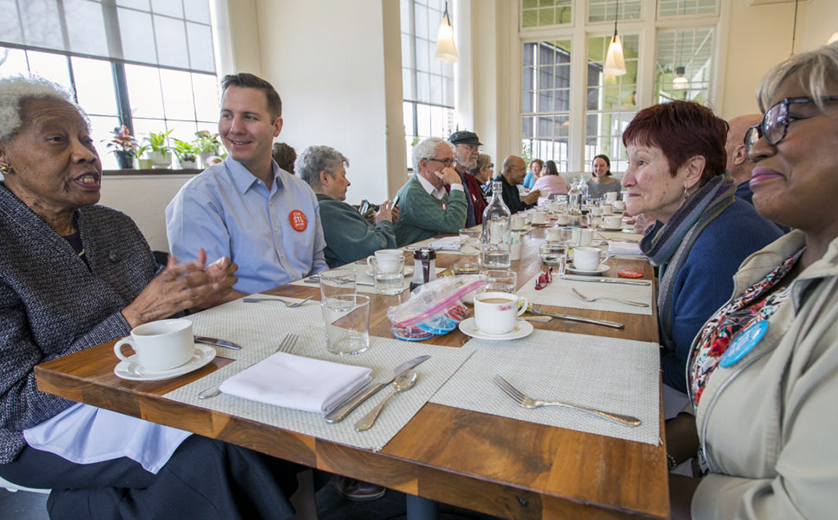 Cal Halvorsen meets friends from St. Louis Village