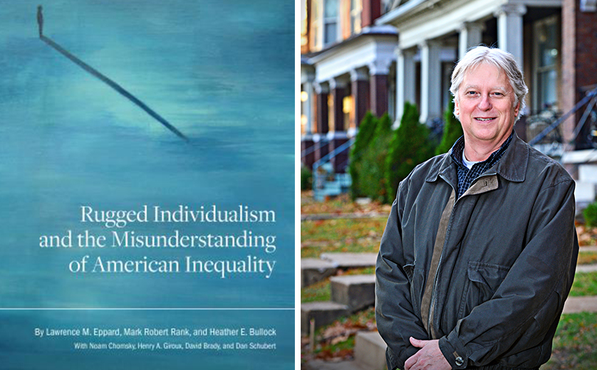 Photo of book cover to the left, with Mark Rank pictured on the right.