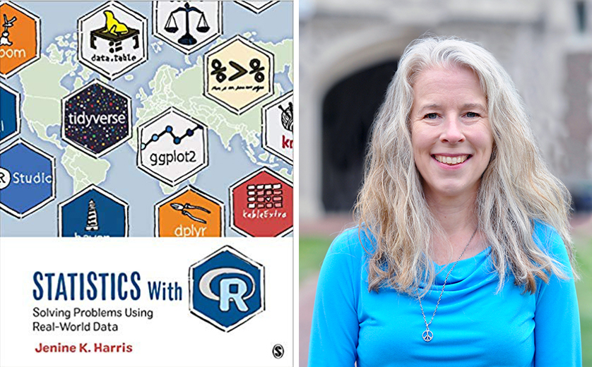 Author and Associate Professor Jenine Harris on the right; book cover on the left.