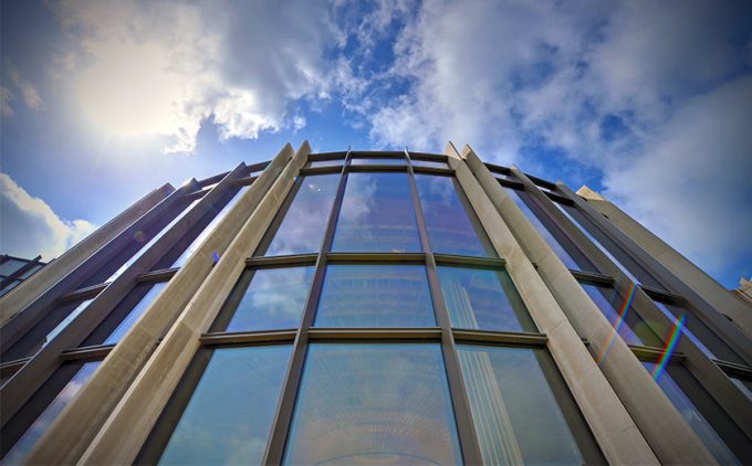 Exterior of windows outside of Hillman Hall's Clark_Fox Forum