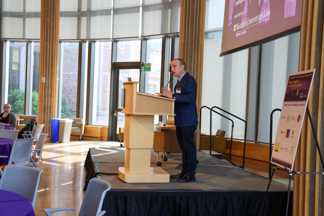 Gary Parker, conference host and director of the Clark-Fox Policy Institute calls on attendees to continue creating a strong and productive federation of macro social work organizations. 